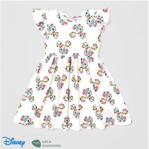 Disney Girl Minnie Mouse Allover Graphic Floral Ruffled Sleeves Summer Dress